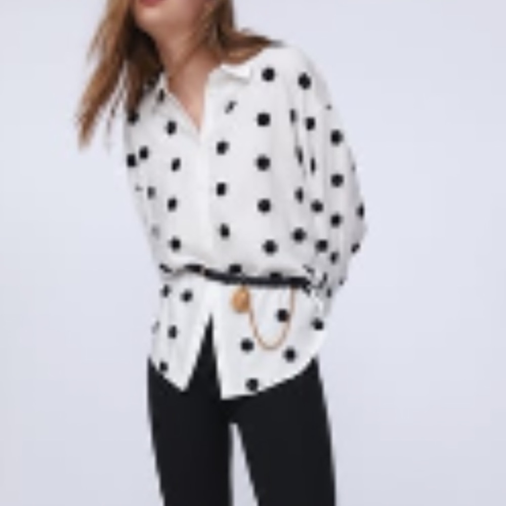 White with Black Polka Dot Button Down Shirt